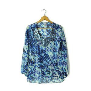 Cache chiffon semi-sheer embellished blouse tunic